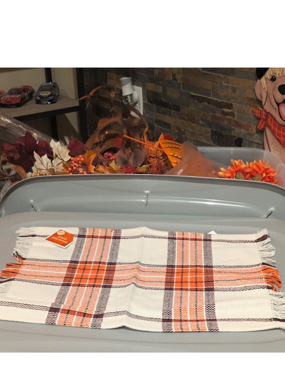 Harvest Set of 4 Plaid Fringed Cotton Placemats 13x18 Fall Thanksgiving
